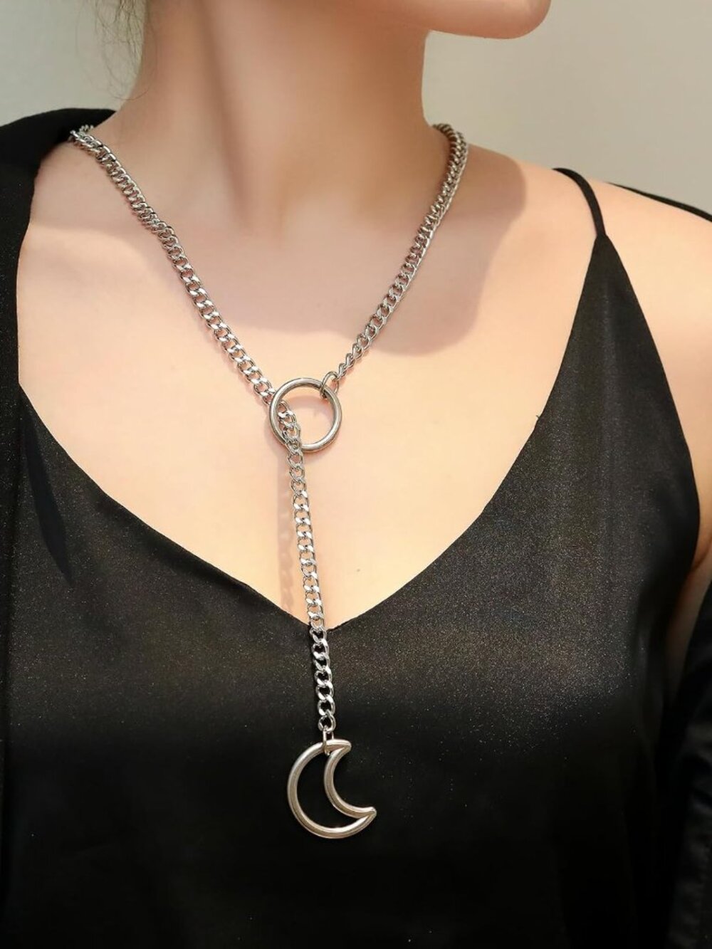 Slip Chain Choker for Women Handmade Black Stainless Steel Cuban Chain Chunky Mo - Picture 2 of 6